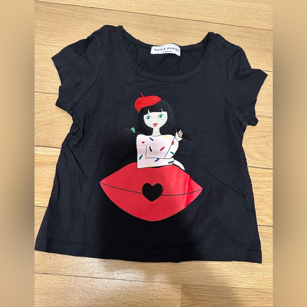 Sonia Rykiel Black Kids T-Shirt with Red Graphic